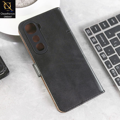 Vivo Y400 Cover - Black -  Premium Leather Megantic Flip Book Covers With Card Holding Option