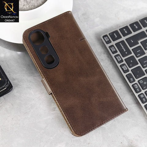 Vivo Y400 Cover - Dark Brown -  Premium Leather Megantic Flip Book Covers With Card Holding Option
