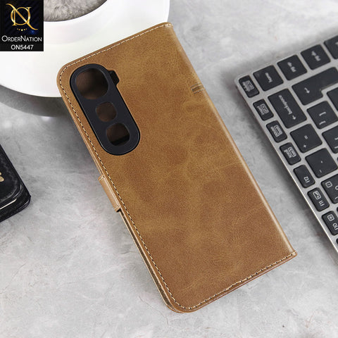 Vivo Y400 4G Cover - Light Brown -  Premium Leather Megantic Flip Book Covers With Card Holding Option