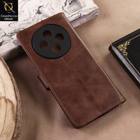 Vivo Y500 (China) Cover - Dark Brown - Premium Leather Megantic Flip Book Covers With Card Holding Option