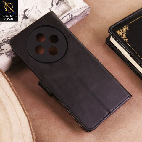 Vivo Y500 Pro Cover  - Black - Premium Leather Megantic Flip Book Covers With Card Holding Option