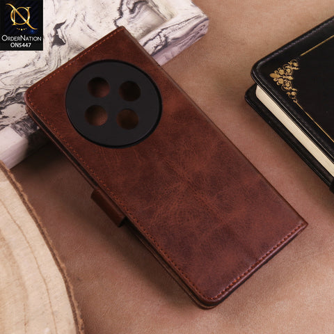 Vivo Y500 Pro Cover  - Dark Brown - Premium Leather Megantic Flip Book Covers With Card Holding Option