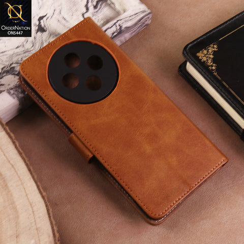 Vivo Y500 Pro Cover  - Light Brown - Premium Leather Megantic Flip Book Covers With Card Holding Option
