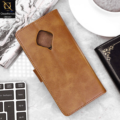 Vivo Y51 (2020 September) Cover - Light Brown - Premium Leather Megantic Flip Book Covers With Card Holding Option