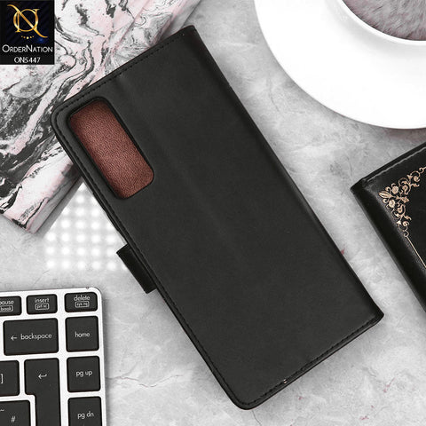 Vivo Y33 Cover - Black - Premium Leather Megantic Flip Book Covers With Card Holding Option