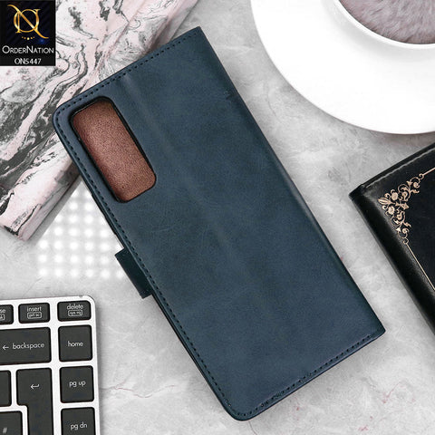 Vivo Y51s Cover - Blue - Premium Leather Megantic Flip Book Covers With Card Holding Option