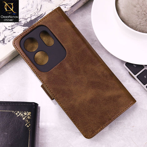 Infinix Zero 30 4G Cover - Dark Brown -  Premium Leather Megantic Flip Book Covers With Card Holding Option