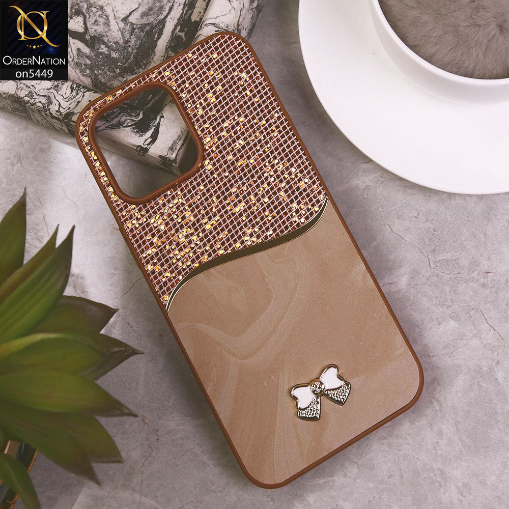 iPhone 14 Pro Max Cover - Brown - Shiny Glitter Bling Texture Soft Case