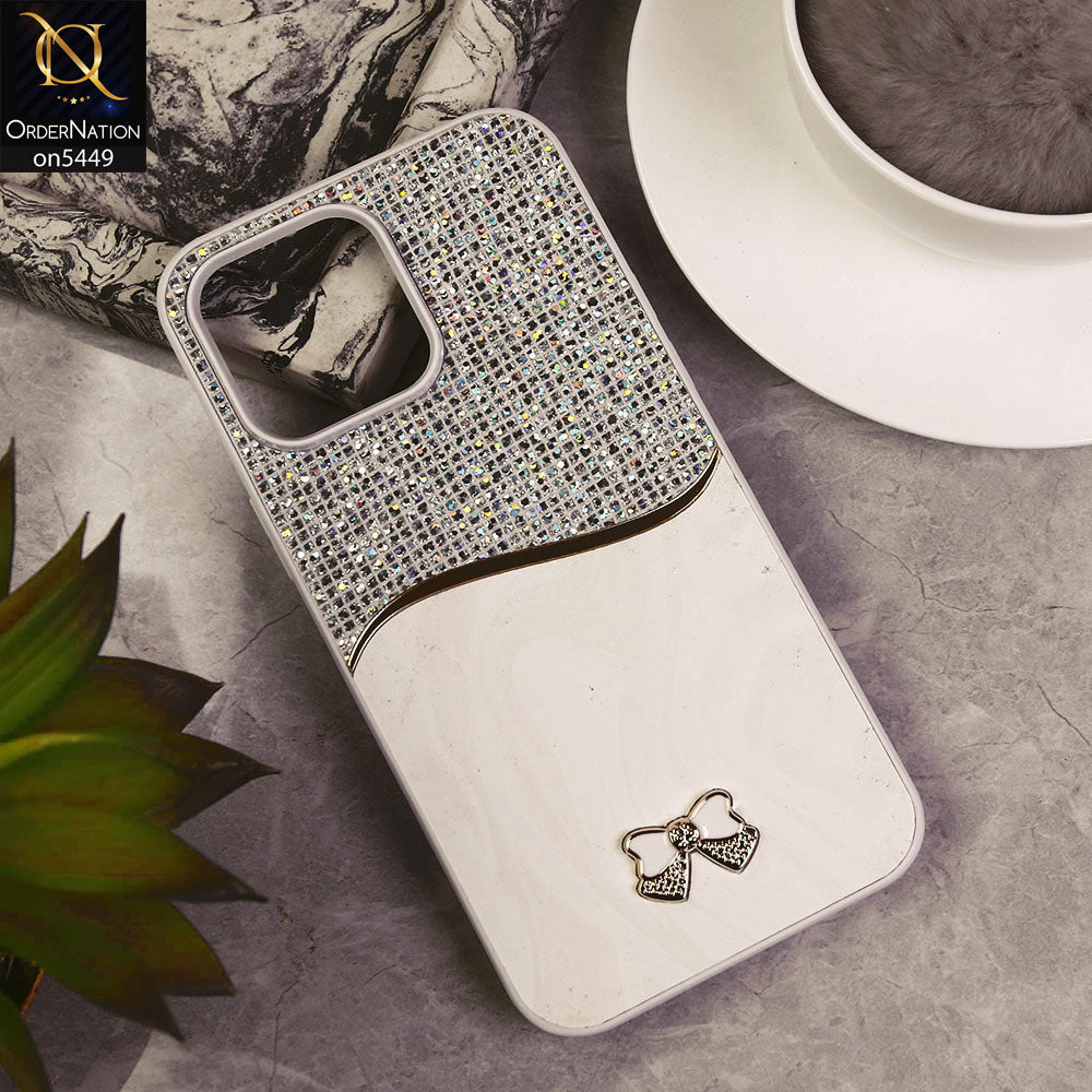 iPhone 14 Pro Max Cover - White - Shiny Glitter Bling Texture Soft Case