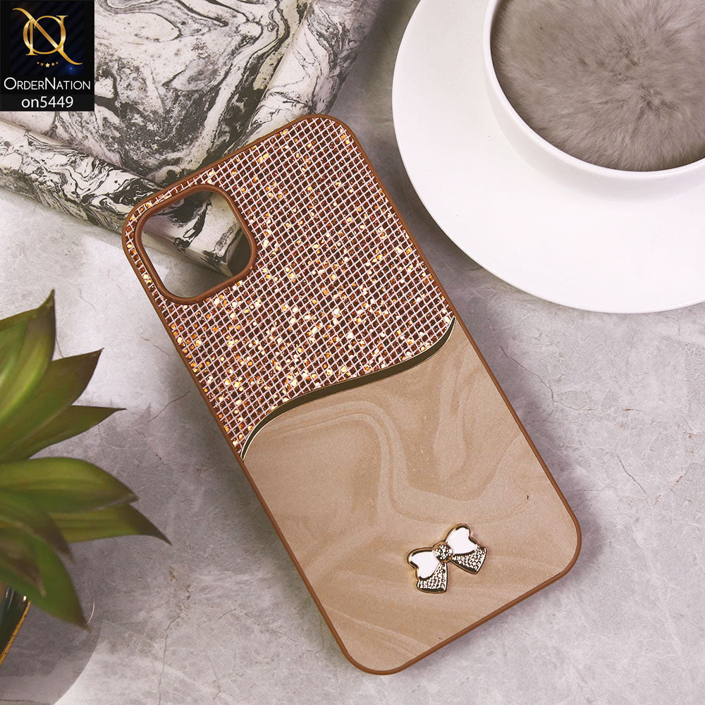 iPhone 15 Plus Cover - Brown - Shiny Glitter Bling Texture Soft Case