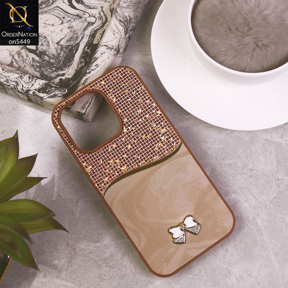 iPhone 15 Pro Max Cover - Brown - Shiny Glitter Bling Texture Soft Case