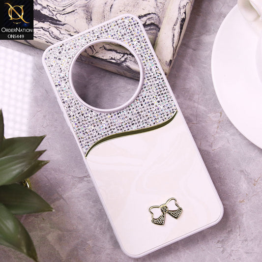 Oppo Reno 12F Cover - White - Shiny Glitter Bling Texture Soft Case