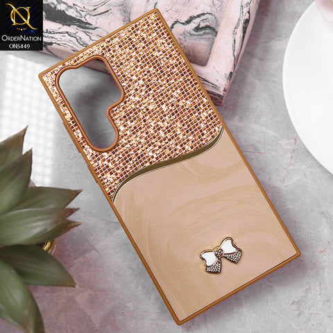 Samsung Galaxy S23 Ultra Cover - Brown - Shiny Glitter Bling Texture Soft Case