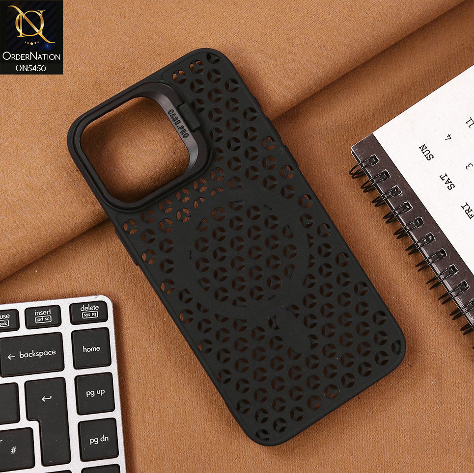 iPhone 15 Pro Max Cover - Black - Premium Heat Dissipation Kickstand Soft sillicon Megsafe case