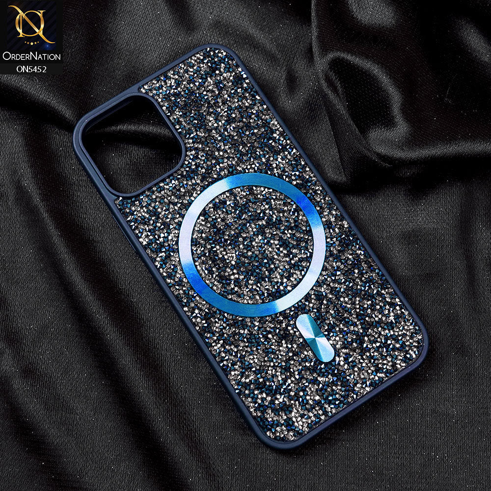 iPhone 11 Pro Max Cover - Blue - Luxury Bling Crystalline Rhinestones Shiny Glitter Magsafe Soft Borders Case