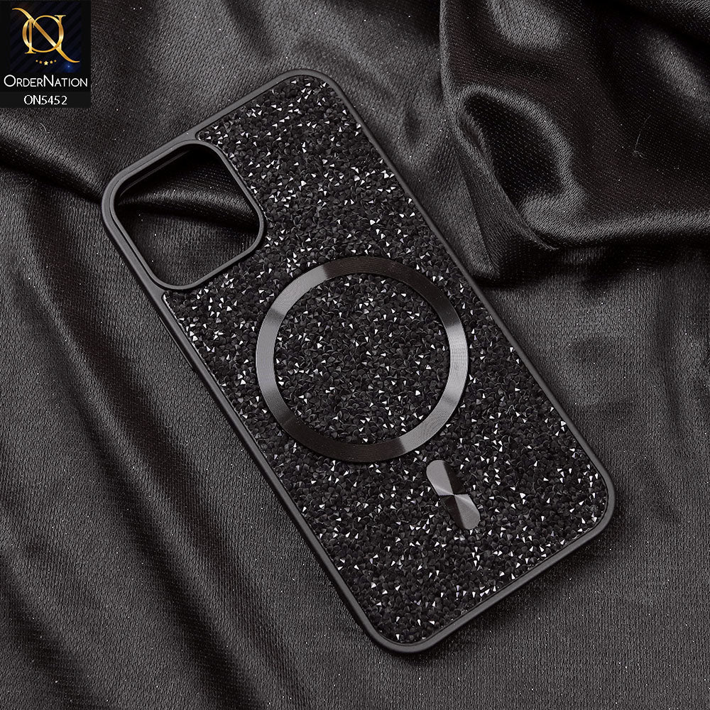 iPhone 14 Cover - Black - Luxury Bling Crystalline Rhinestones Shiny Glitter Magsafe Soft Borders Case