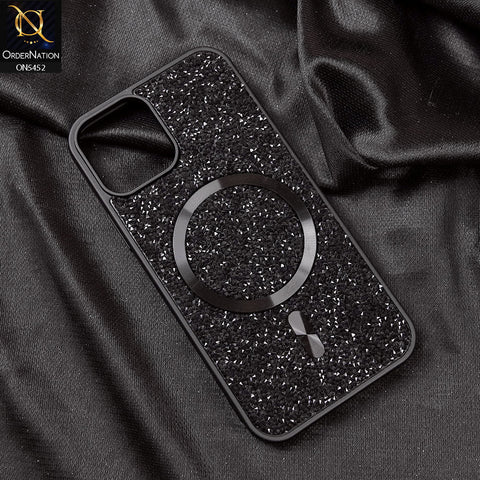 iPhone 14 Cover - Black - Luxury Bling Crystalline Rhinestones Shiny Glitter Magsafe Soft Borders Case