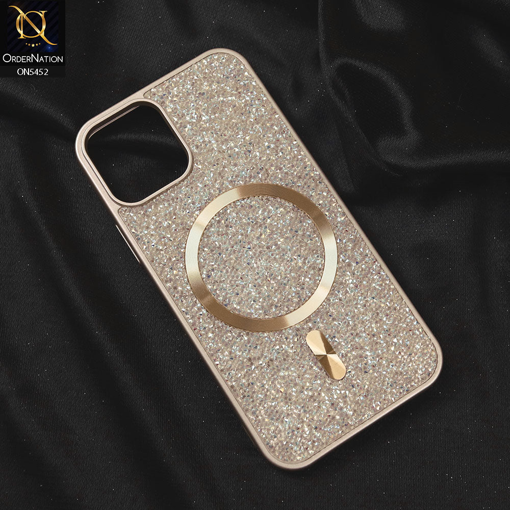 iPhone 14 Cover - Golden - Luxury Bling Crystalline Rhinestones Shiny Glitter Magsafe Soft Borders Case