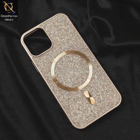 iPhone 14 Cover - Golden - Luxury Bling Crystalline Rhinestones Shiny Glitter Magsafe Soft Borders Case