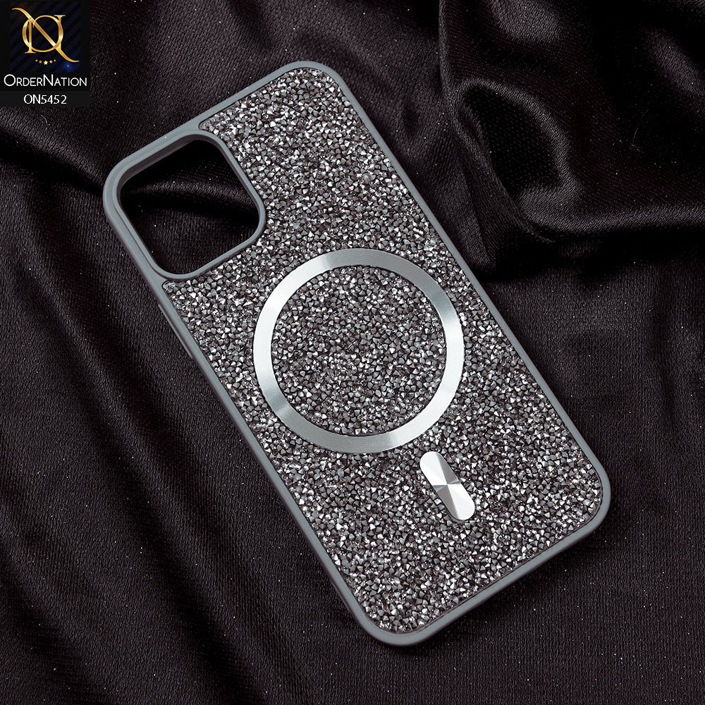 iPhone 14 Cover - Titanium Gray - Luxury Bling Crystalline Rhinestones Shiny Glitter Magsafe Soft Borders Case