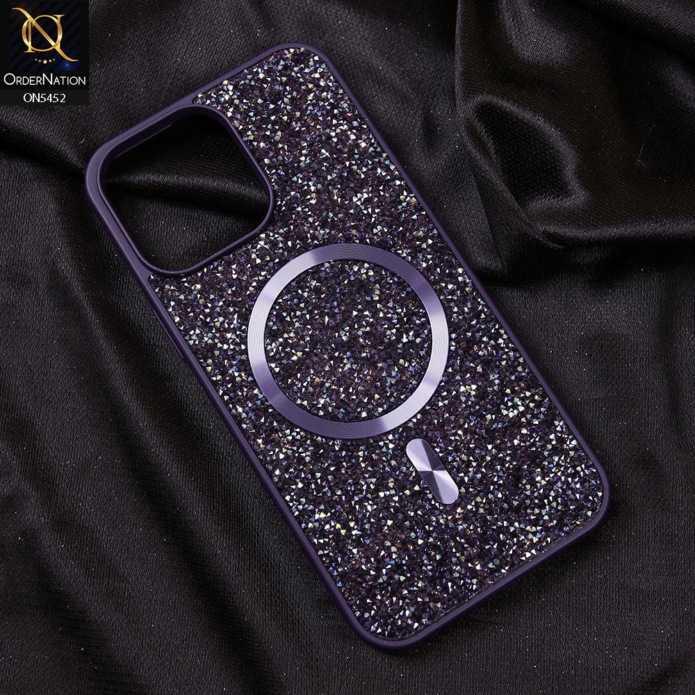 iPhone 14 Pro Cover - Purple - Luxury Bling Crystalline Rhinestones Shiny Glitter Magsafe Soft Borders Case