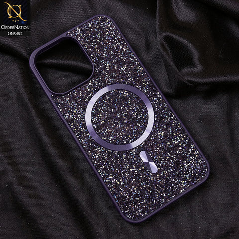 iPhone 14 Pro Cover - Purple - Luxury Bling Crystalline Rhinestones Shiny Glitter Magsafe Soft Borders Case