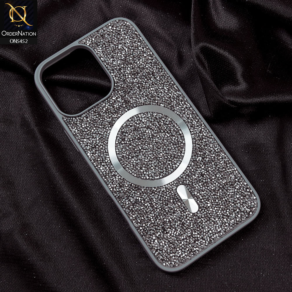 iPhone 14 Pro Cover - Titanium Gray - Luxury Bling Crystalline Rhinestones Shiny Glitter Magsafe Soft Borders Case