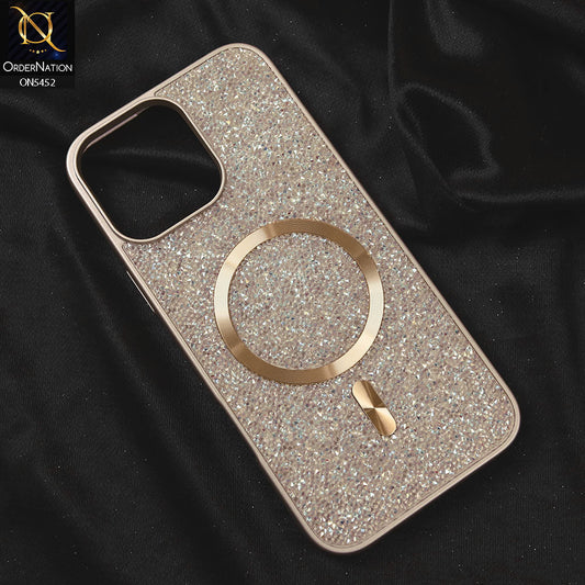iPhone 14 Pro Max Cover - Golden - Luxury Bling Crystalline Rhinestones Shiny Glitter Magsafe Soft Borders Case