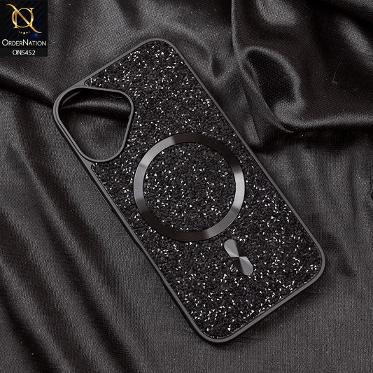iPhone 16 Cover - Black - Luxury Bling Crystalline Rhinestones Shiny Glitter Magsafe Soft Borders Case