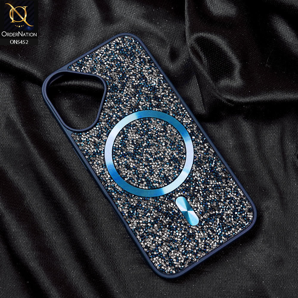 iPhone 16 Cover - Blue - Luxury Bling Crystalline Rhinestones Shiny Glitter Magsafe Soft Borders Case