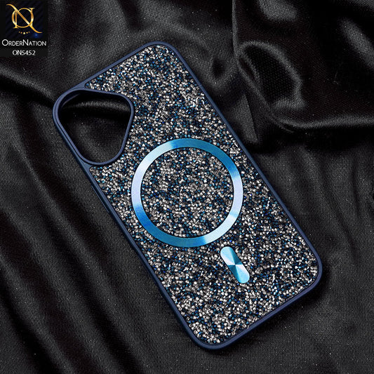 iPhone 16 Cover - Blue - Luxury Bling Crystalline Rhinestones Shiny Glitter Magsafe Soft Borders Case