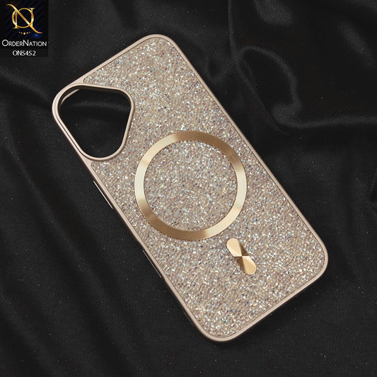 iPhone 16 Cover - Golden - Luxury Bling Crystalline Rhinestones Shiny Glitter Magsafe Soft Borders Case
