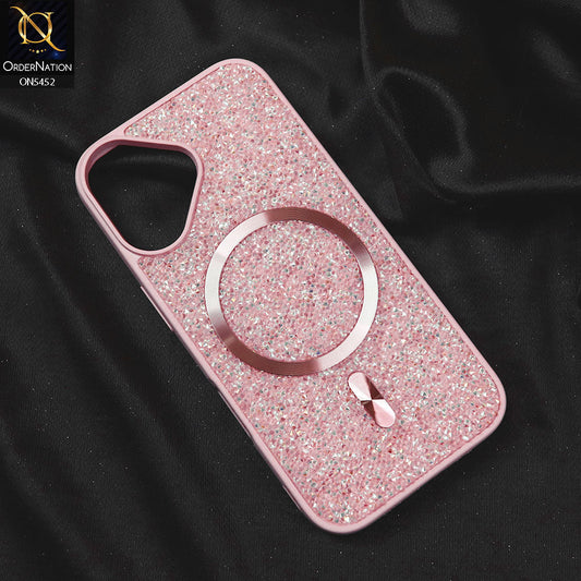 iPhone 16 Cover - Pink - Luxury Bling Crystalline Rhinestones Shiny Glitter Magsafe Soft Borders Case