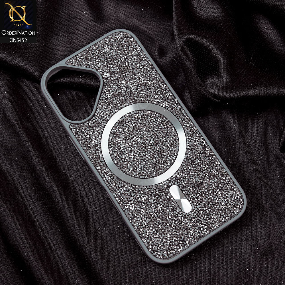 iPhone 16 Cover - Titanium Gray - Luxury Bling Crystalline Rhinestones Shiny Glitter Magsafe Soft Borders Case
