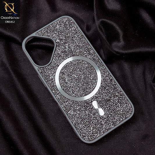 iPhone 16 Cover - Titanium Gray - Luxury Bling Crystalline Rhinestones Shiny Glitter Magsafe Soft Borders Case