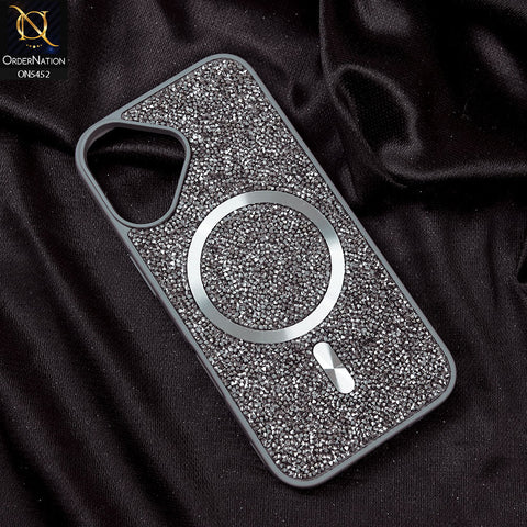 iPhone 16 Cover - Titanium Gray - Luxury Bling Crystalline Rhinestones Shiny Glitter Magsafe Soft Borders Case