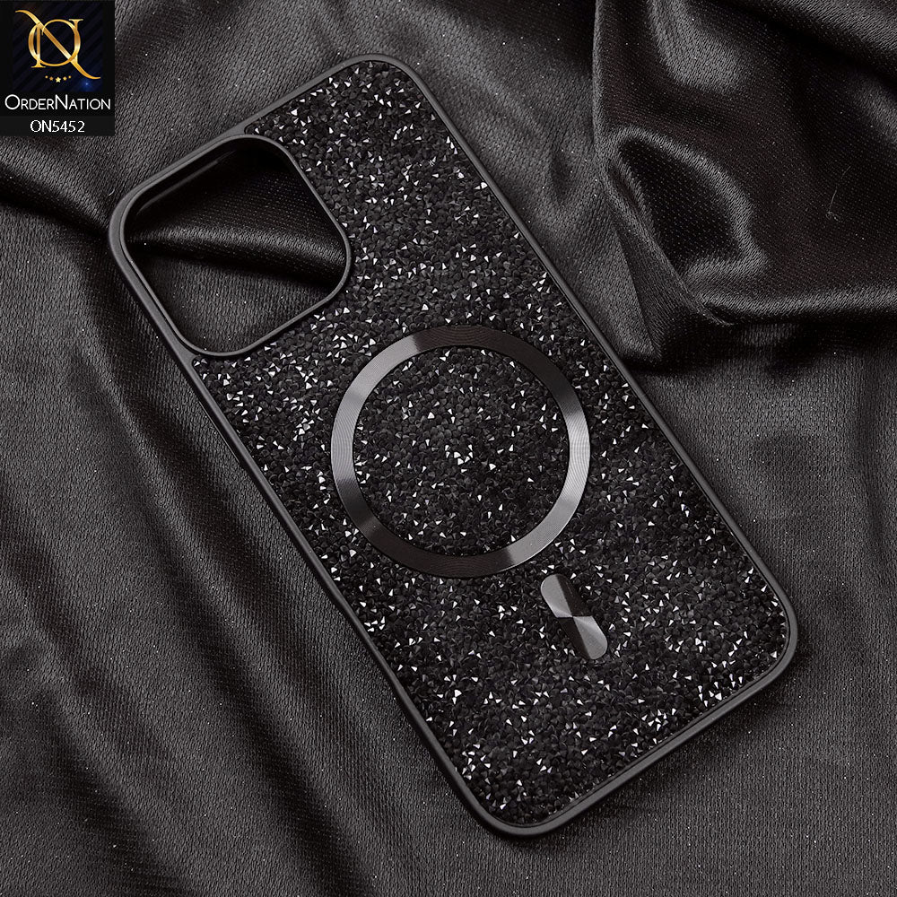iPhone 16 Pro Cover - Black - Luxury Bling Crystalline Rhinestones Shiny Glitter Magsafe Soft Borders Case