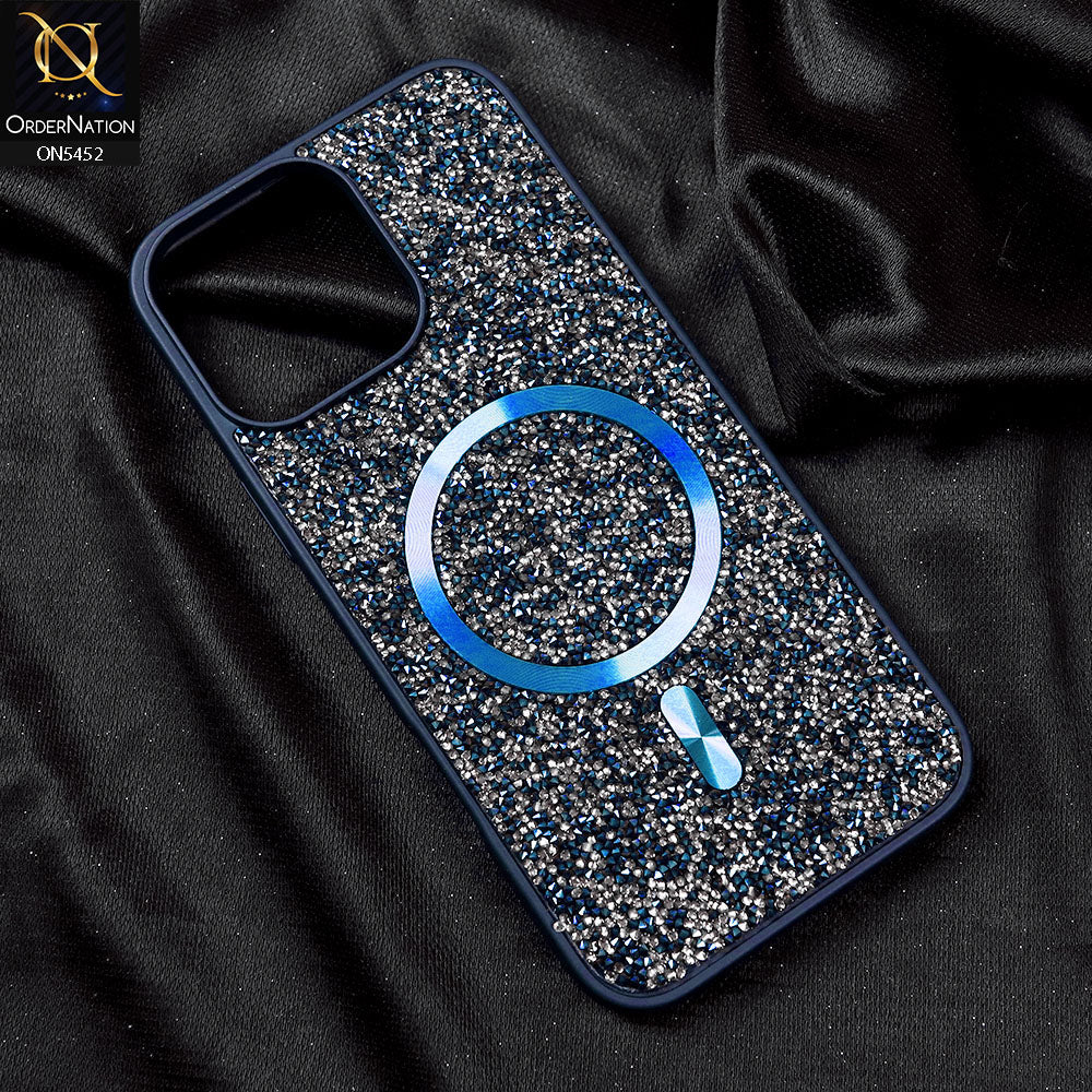 iPhone 16 Pro Max Cover - Blue - Luxury Bling Crystalline Rhinestones Shiny Glitter Magsafe Soft Borders Case