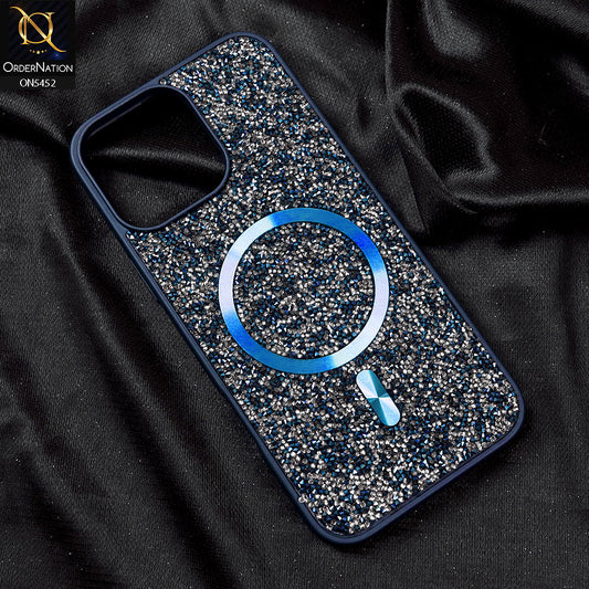 iPhone 16 Pro Max Cover - Blue - Luxury Bling Crystalline Rhinestones Shiny Glitter Magsafe Soft Borders Case