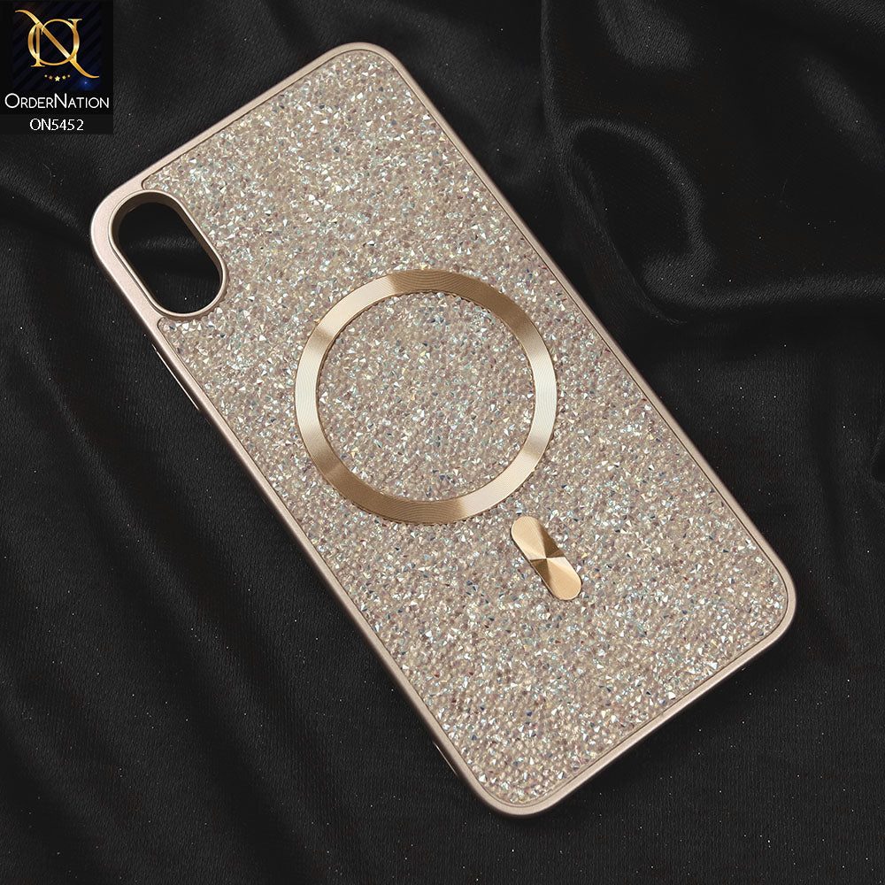 iPhone XS Max Cover - Golden - Luxury Bling Crystalline Rhinestones Shiny Glitter Magsafe Soft Borders Case