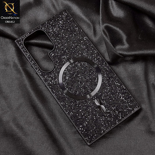 Samsung Galaxy S23 Ultra Cover - Black - Luxury Bling Crystalline Rhinestones Shiny Glitter Magsafe Soft Borders Case