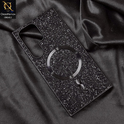 Samsung Galaxy S23 Ultra Cover - Black - Luxury Bling Crystalline Rhinestones Shiny Glitter Magsafe Soft Borders Case