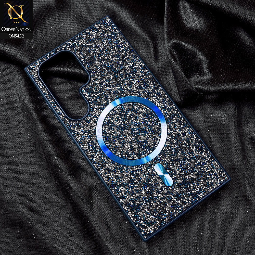 Samsung Galaxy S23 Ultra Cover - Blue - Luxury Bling Crystalline Rhinestones Shiny Glitter Magsafe Soft Borders Case