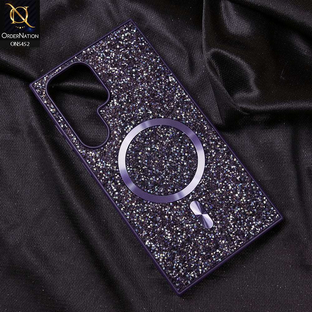 Samsung Galaxy S23 Ultra Cover - Purple - Luxury Bling Crystalline Rhinestones Shiny Glitter Magsafe Soft Borders Case