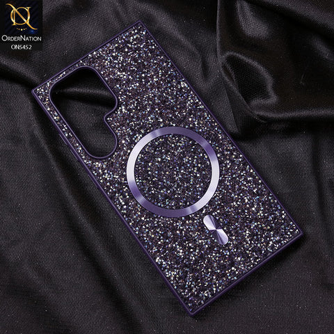 Samsung Galaxy S23 Ultra Cover - Purple - Luxury Bling Crystalline Rhinestones Shiny Glitter Magsafe Soft Borders Case