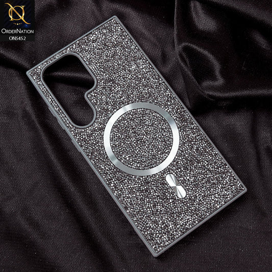 Samsung Galaxy S23 Ultra Cover - Titanium Gray - Luxury Bling Crystalline Rhinestones Shiny Glitter Magsafe Soft Borders Case