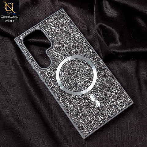 Samsung Galaxy S23 Ultra Cover - Titanium Gray - Luxury Bling Crystalline Rhinestones Shiny Glitter Magsafe Soft Borders Case