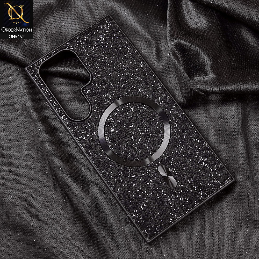 Samsung Galaxy S24 Ultra Cover - Black - Luxury Bling Crystalline Rhinestones Shiny Glitter Magsafe Soft Borders Case