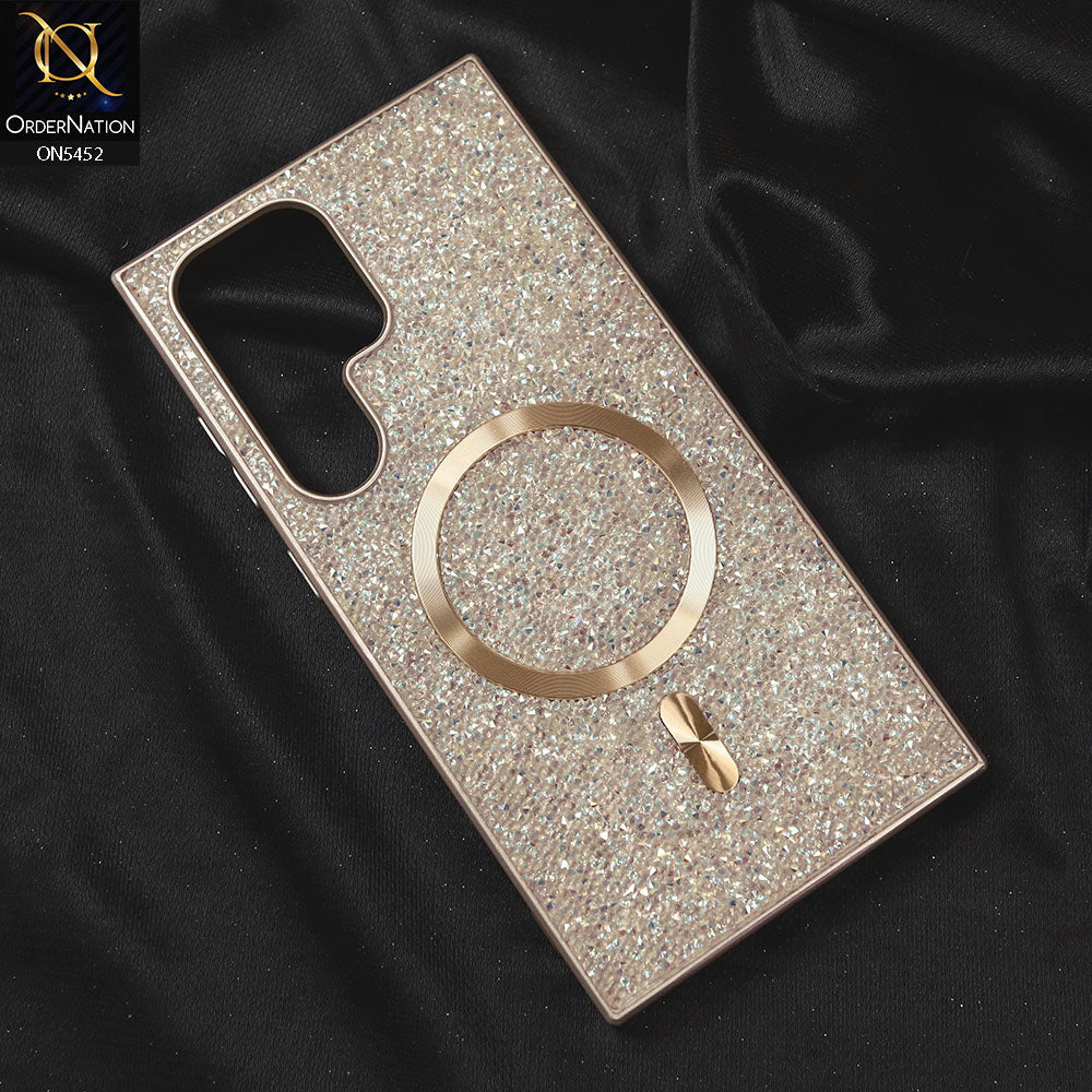 Samsung Galaxy S24 Ultra Cover - Golden - Luxury Bling Crystalline Rhinestones Shiny Glitter Magsafe Soft Borders Case