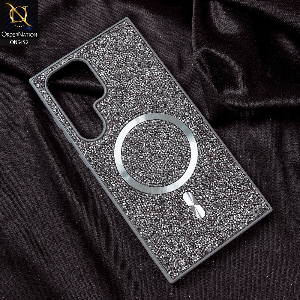 Samsung Galaxy S24 Ultra Cover - Titanium Gray - Luxury Bling Crystalline Rhinestones Shiny Glitter Magsafe Soft Borders Case